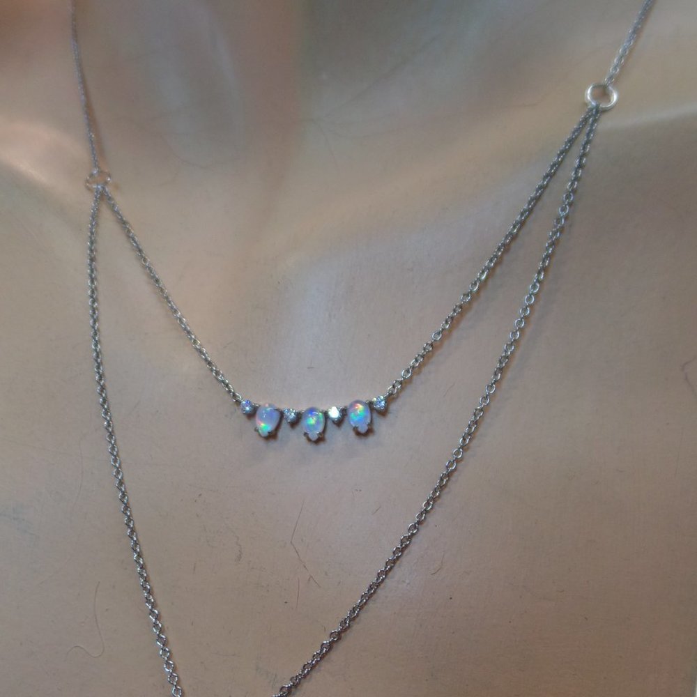 Nadri Silver Tone Cubic Zirconia & Opal Necklace $88 New With Tags Multi Strand - Picture 2 of 12